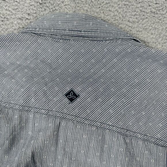 Prana Shirt Men's XL Grey Stripe Short Sleeve Button Up Pockets M1PATR115 - Picture 8 of 10